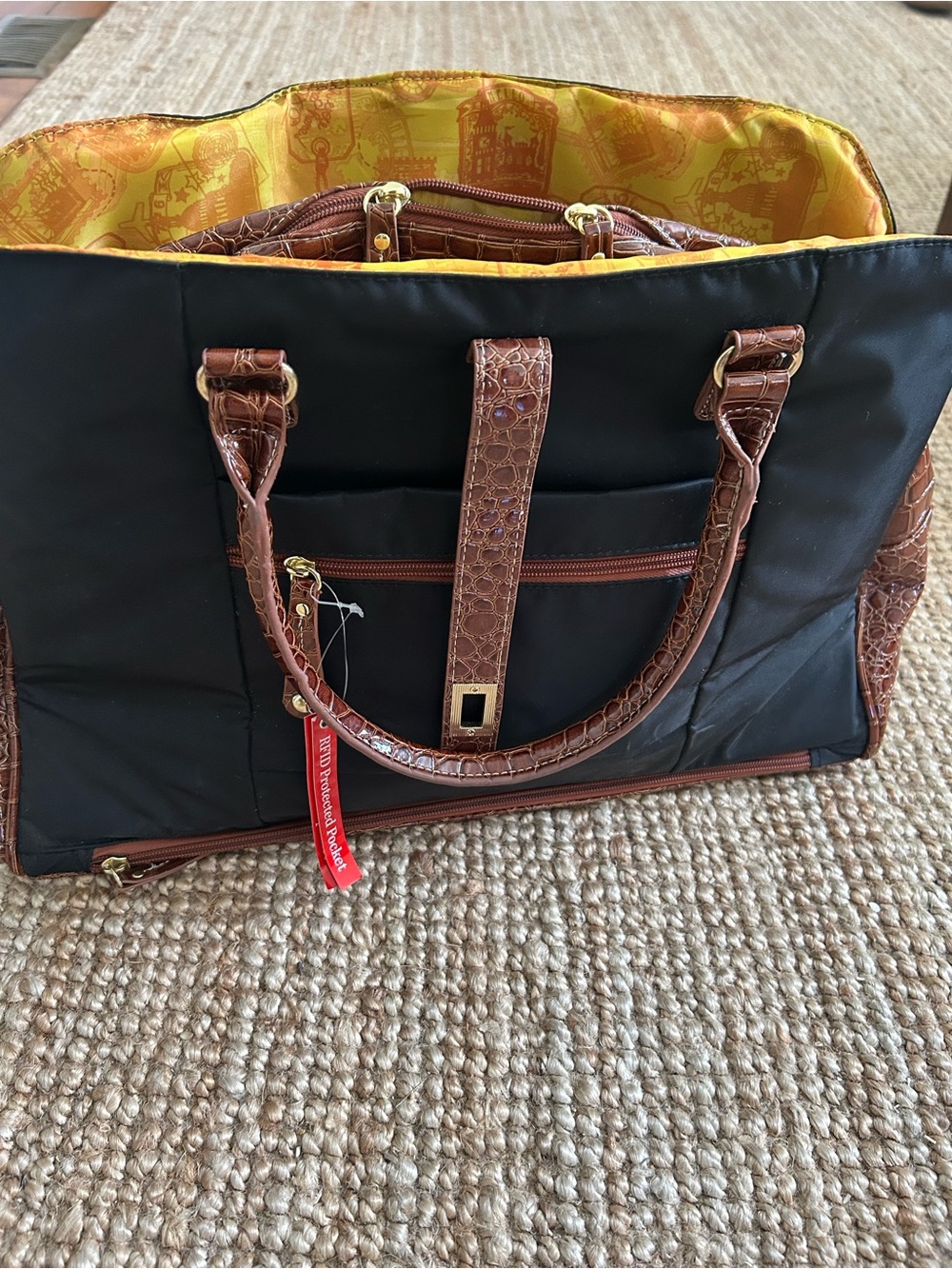 Black and Brown Croc-Trim Satchel - Picture 3 of 5